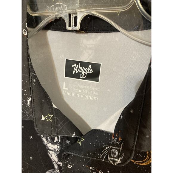 Waggle Golf Polo Shirt Mens L Black Astronaut Space Print Mission Albatross - Picture 5 of 8